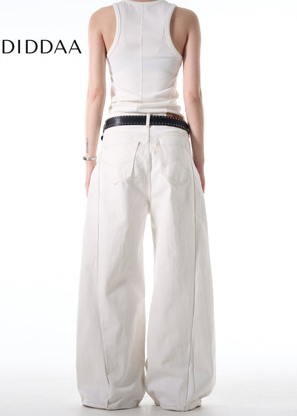 White Loose Fit Minimalist Wide Leg Jeans - Men’s Jeans