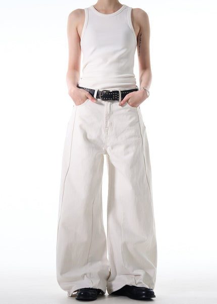 White Loose Fit Minimalist Wide Leg Jeans - Men’s Jeans