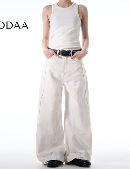 White Loose Fit Minimalist Wide Leg Jeans - S / White - Men’s Jeans