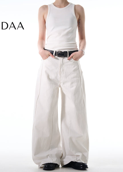 White Loose Fit Minimalist Wide Leg Jeans - S / White - Men’s Jeans