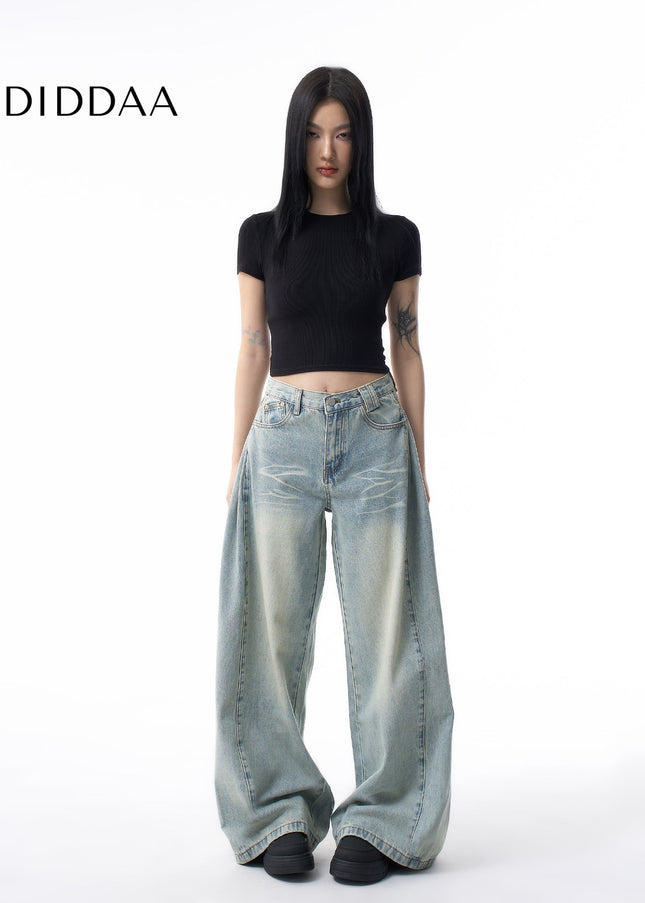 White Loose Fit Retro Straight Jeans - XS / Light Blue - Women’s Jeans