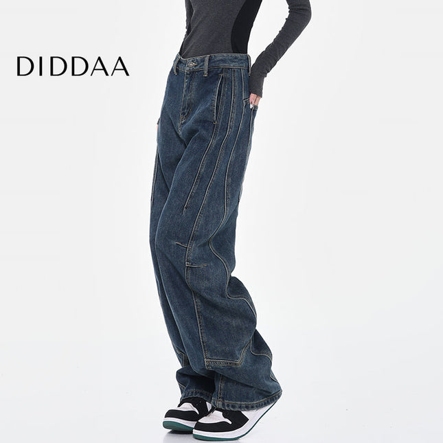 White Loose Fit Scimitar Jeans Women’s Wide Leg Pants - S / Dark Blue - Women’s Jeans