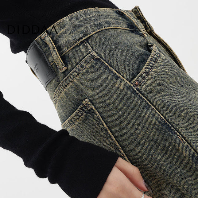 White Loose Fit Straight-Leg Wide-Leg Jeans Pants - S / Vintage Blue - Women’s Jeans