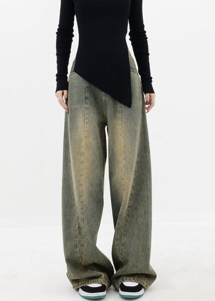 White Loose Fit Straight-Leg Wide-Leg Jeans Pants - Women’s Jeans