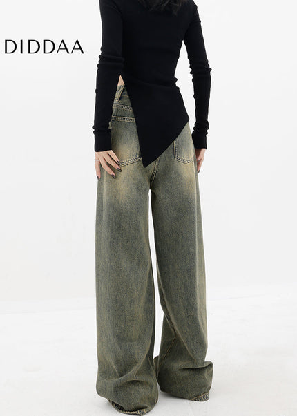 White Loose Fit Straight-Leg Wide-Leg Jeans Pants - Women’s Jeans