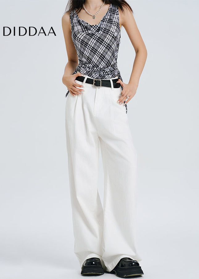 White Loose Fit Wide-Leg Pants Women’s Spring Casual Jeans - Women’s Jeans