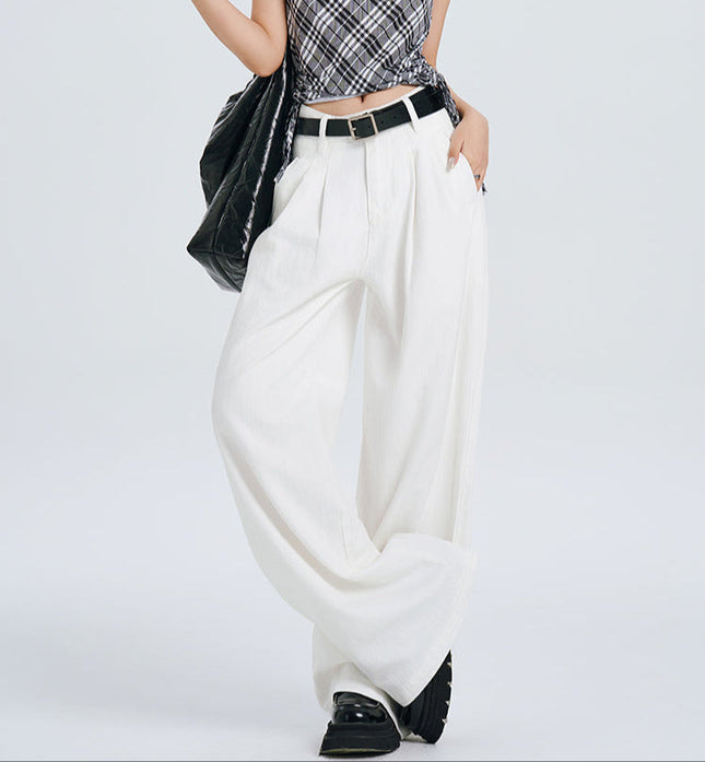 White Loose Fit Wide-Leg Pants Women’s Spring Casual Jeans - Women’s Jeans