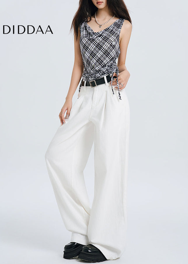 White Loose Fit Wide-Leg Pants Women’s Spring Casual Jeans - Women’s Jeans