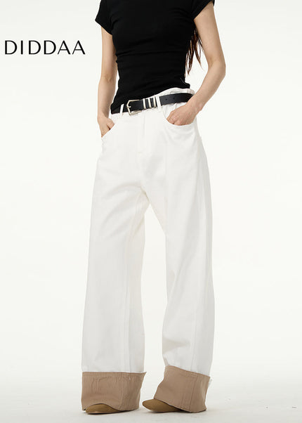 White Loose Straight-Leg Wide-Leg Couple Pants - Women’s Jeans