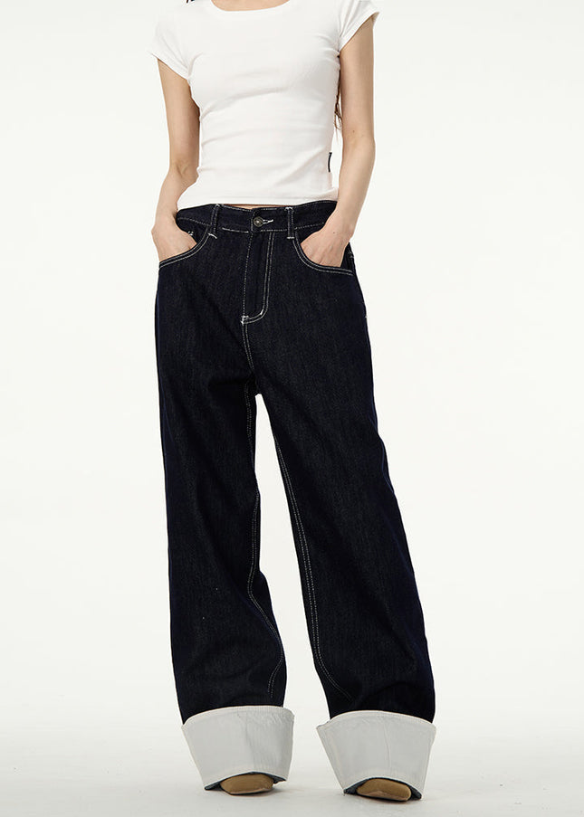 White Loose Straight-Leg Wide-Leg Couple Pants - Women’s Jeans