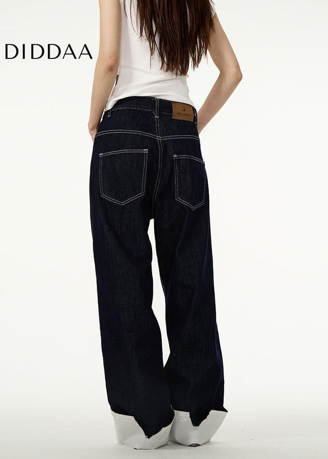 White Loose Straight-Leg Wide-Leg Couple Pants - Women’s Jeans