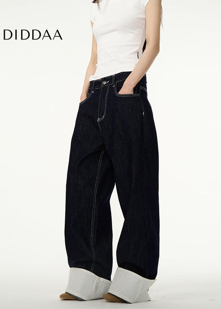 White Loose Straight-Leg Wide-Leg Couple Pants - Women’s Jeans