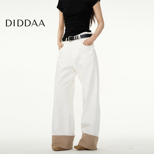 White Loose Straight-Leg Wide-Leg Couple Pants - XS / White - Women’s Jeans
