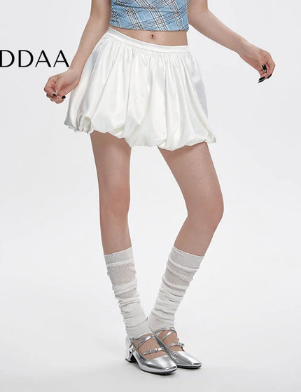 White Low-Waisted A-Line Puffy Bud Skirt for Hot Girls - S / White - Skirts