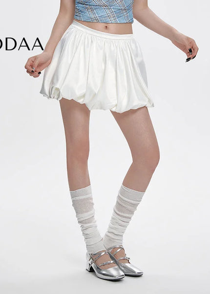 White Low-Waisted A-Line Puffy Bud Skirt for Hot Girls - S / White - Skirts