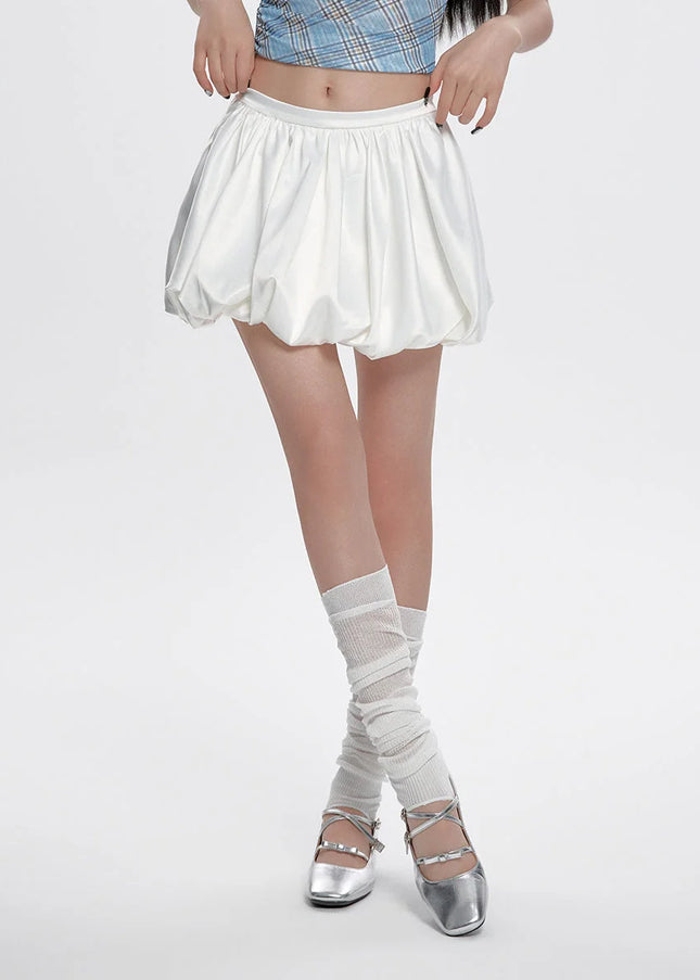 White Low-Waisted A-Line Puffy Bud Skirt for Hot Girls - Skirts