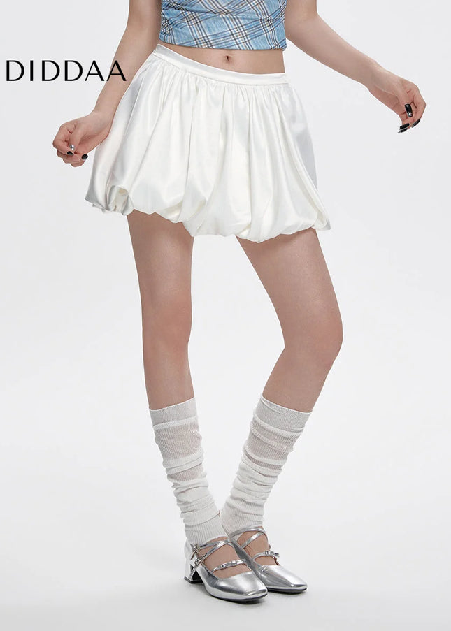 White Low-Waisted A-Line Puffy Bud Skirt for Hot Girls - Skirts