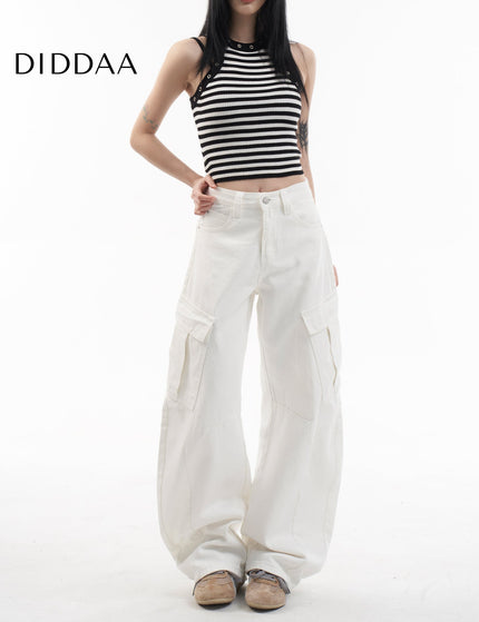 White Multi Pocket Wide Leg Cargo Pants - XS / White - Women’s Jeans