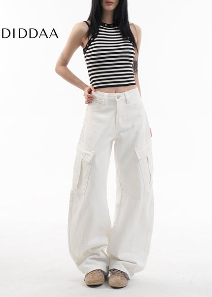 White Multi Pocket Wide Leg Cargo Pants - XS / White - Women’s Jeans