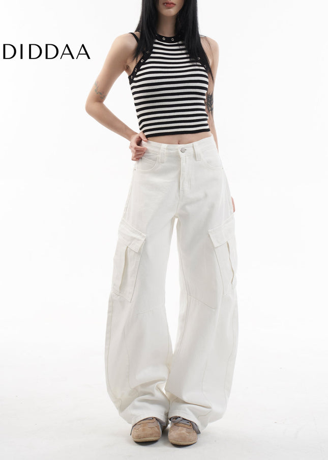 White Multi Pocket Wide Leg Cargo Pants - XS / White - Women’s Jeans