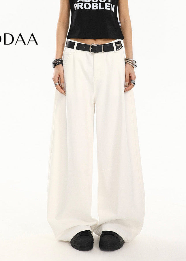 White Relaxed Drape Wide-Leg Jeans for Women - S / White - Women’s Jeans