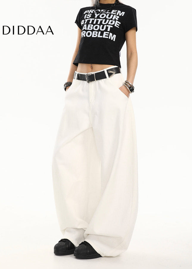 White Relaxed Drape Wide-Leg Jeans for Women - Women’s Jeans
