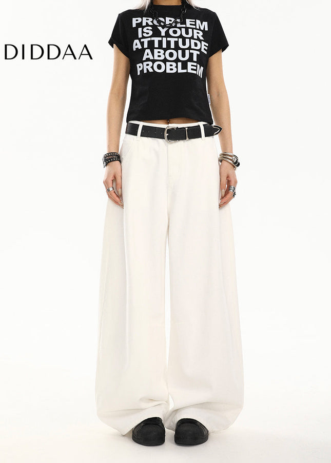 White Relaxed Drape Wide-Leg Jeans for Women - Women’s Jeans