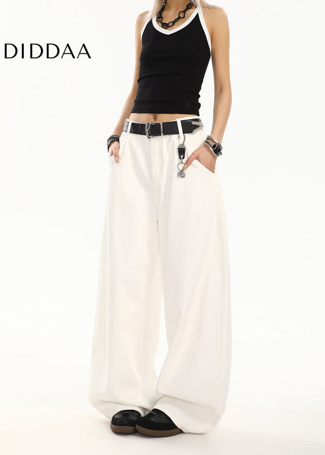 White Relaxed Drape Wide-Leg Jeans for Women - Women’s Jeans