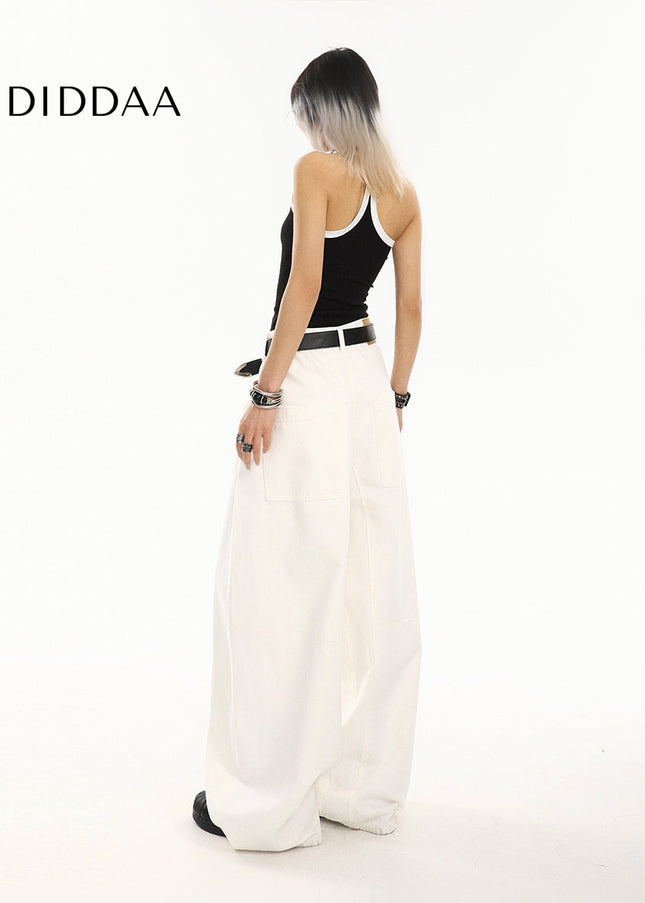 White Relaxed Drape Wide-Leg Jeans for Women - Women’s Jeans