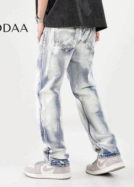 White Retro Distressed Slim Straight Jeans for Men - Men’s Jeans