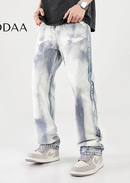 White Retro Distressed Slim Straight Jeans for Men - Men’s Jeans