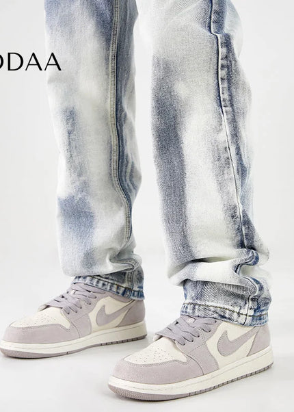 White Retro Distressed Slim Straight Jeans for Men - Men’s Jeans