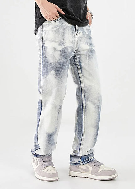 White Retro Distressed Slim Straight Jeans for Men - Men’s Jeans