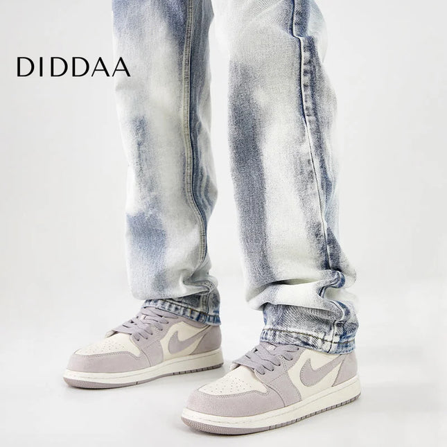 White Retro Distressed Slim Straight Jeans for Men - Men’s Jeans