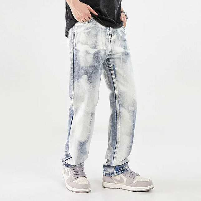 White Retro Distressed Slim Straight Jeans for Men - Men’s Jeans