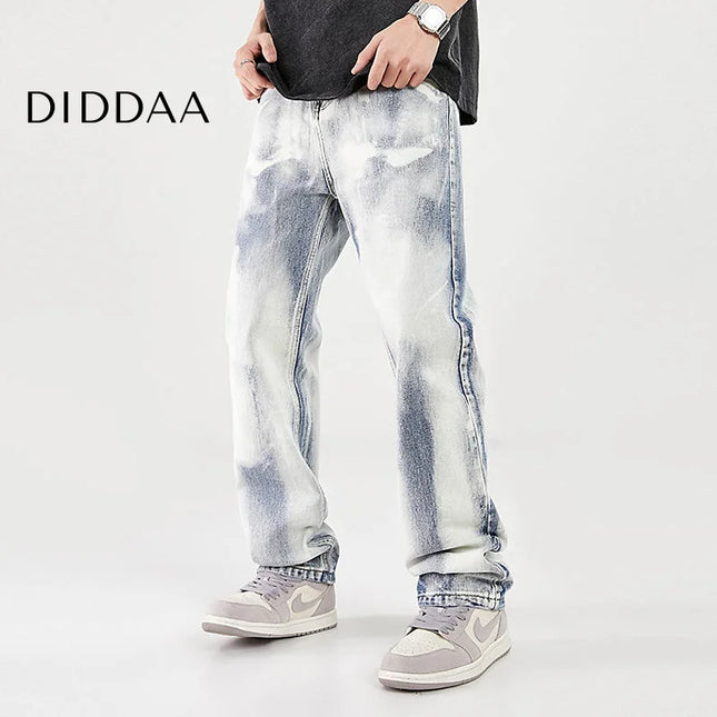 White Retro Distressed Slim Straight Jeans for Men - Men’s Jeans