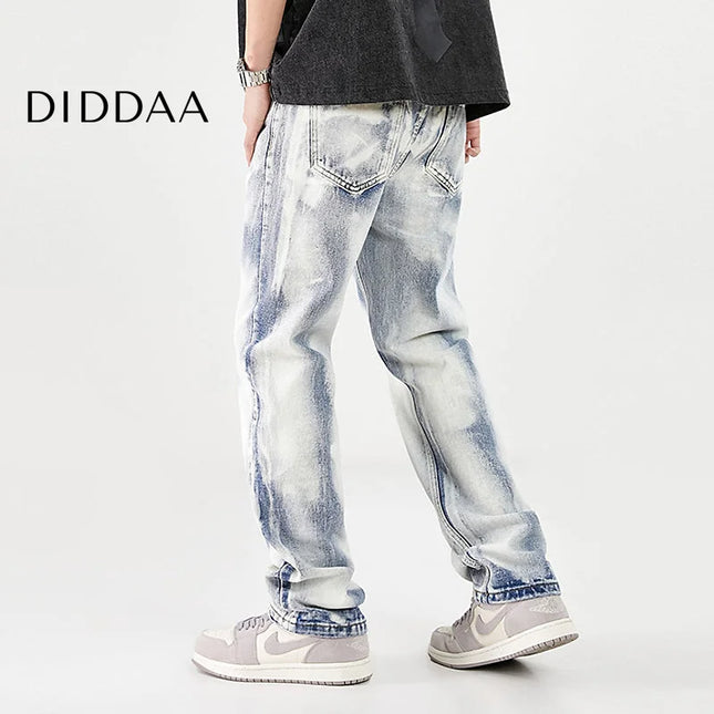 White Retro Distressed Slim Straight Jeans for Men - Men’s Jeans