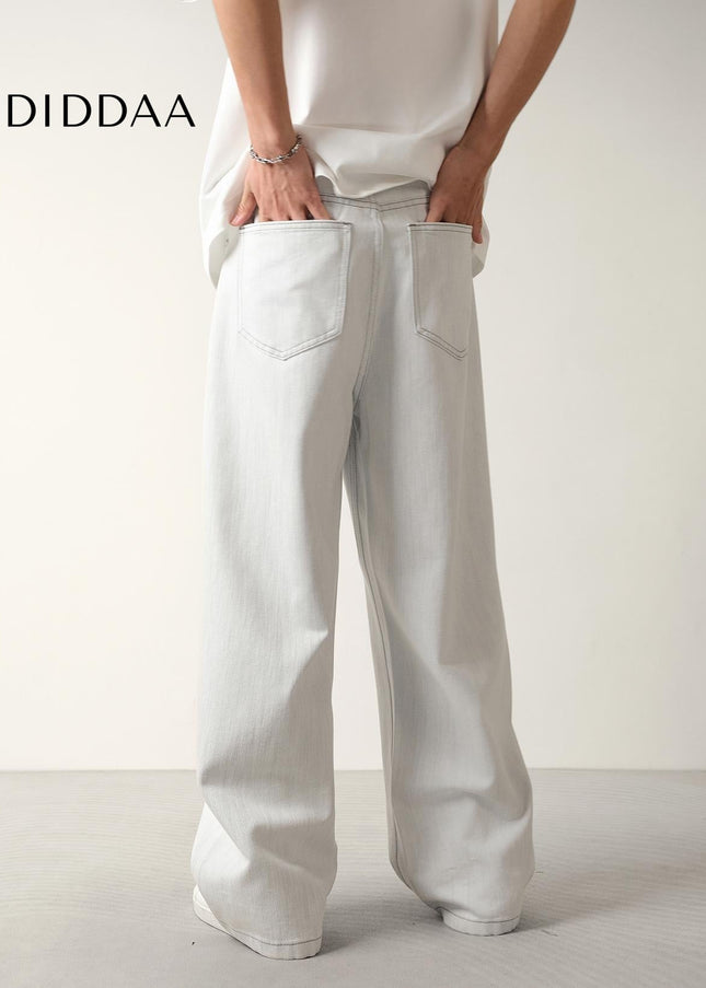 White Ripped Wide-Leg Jeans Men’s Loose Drapy Pants - Men’s Jeans