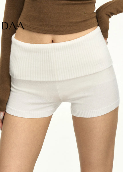 White Slimming Low Rise Knit Hip Shorts Women’s Hot Pants - XS / White - Shorts