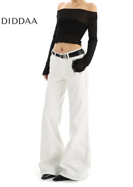 White Stretchy Low Rise Straight Leg Jeans for Women - Women’s Jeans