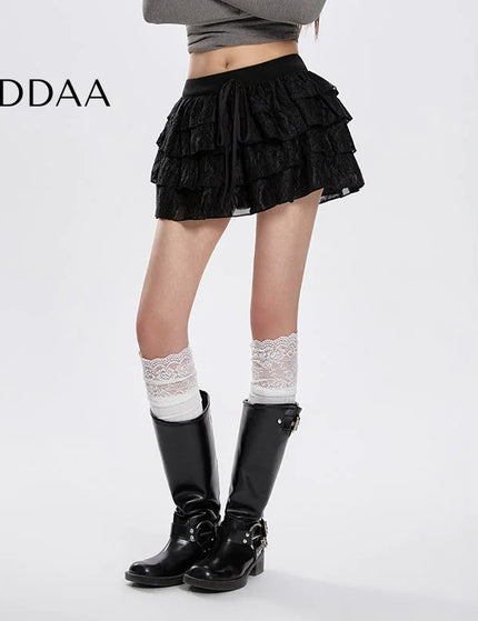 White Ultra-Low-Waisted A-Line Cake Skirt for Women - S / Black - Skirts