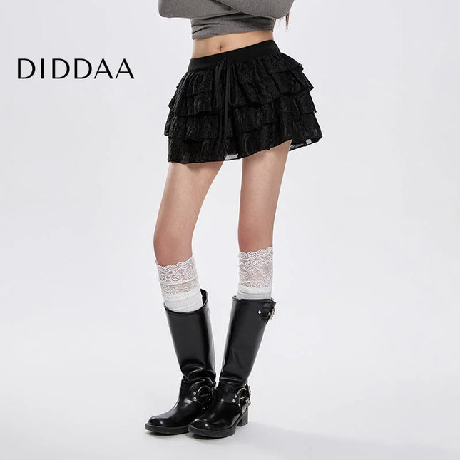 White Ultra-Low-Waisted A-Line Cake Skirt for Women - S / Black - Skirts