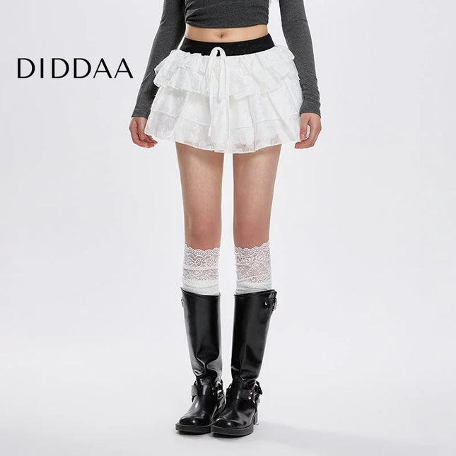 White Ultra-Low-Waisted A-Line Cake Skirt for Women - S / White - Skirts