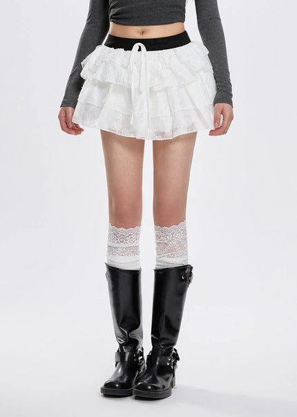 White Ultra-Low-Waisted A-Line Cake Skirt for Women - Skirts