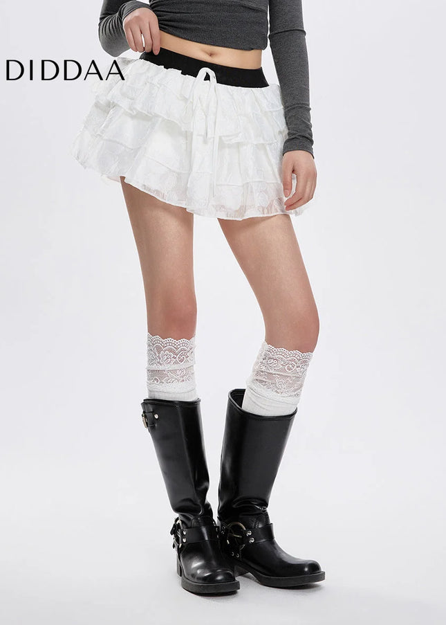 White Ultra-Low-Waisted A-Line Cake Skirt for Women - Skirts