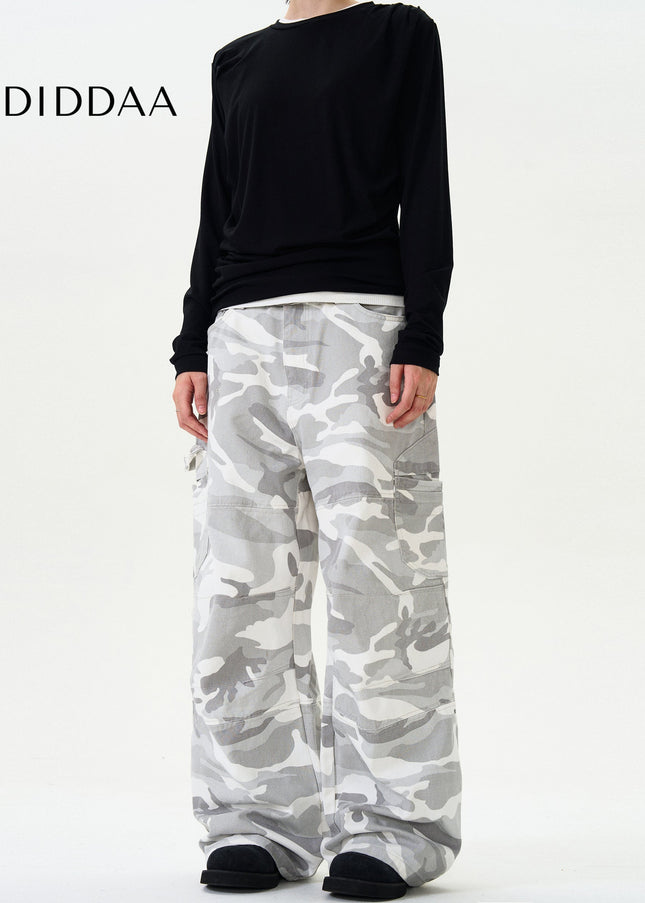 White Vintage Camouflage Cargo Jeans With Multi-Pockets - Men’s Jeans