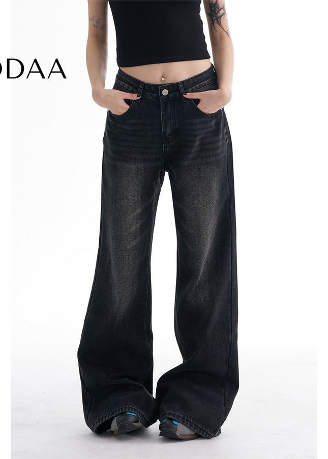 Whitened Distressed Wide-Legged Jeans for Women - XS / Dark Grey - Women’s Jeans