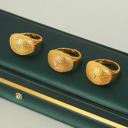 Cross-border new personality fashion, cold style, simple copper material, polka dot texture, inlaid zircon open ring jewelry, women