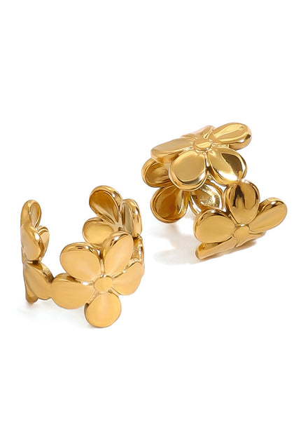 Jieding European and American stainless steel flower earrings are high-end, no ear piercings, ear bones, titanium steel earrings, cross-border earrings