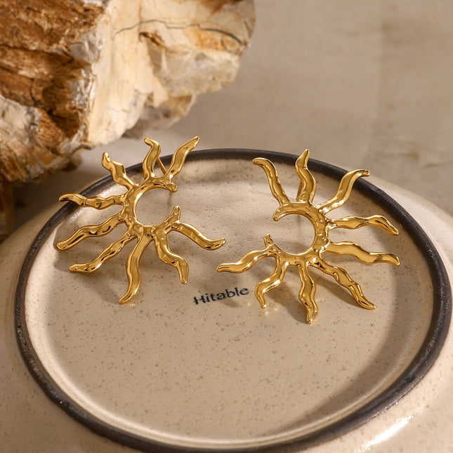 Jieding European and American cross-border stainless steel earrings high-end ins sunflower earrings electroplating does not fade titanium steel jewelry